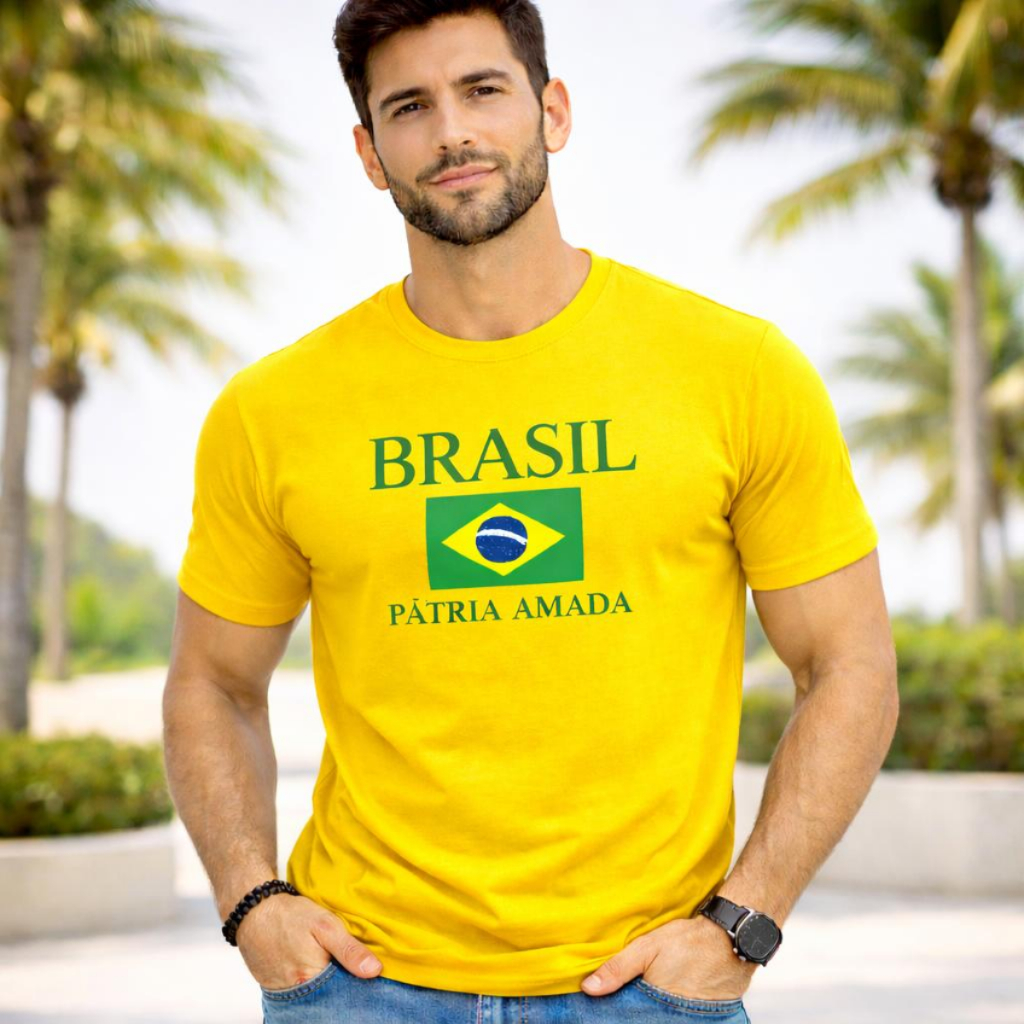Camiseta Brasil Copa Do Mundo Estampada Algodão Premium T-Shirt Unissex Básica Confortável em Oferta na Shopee