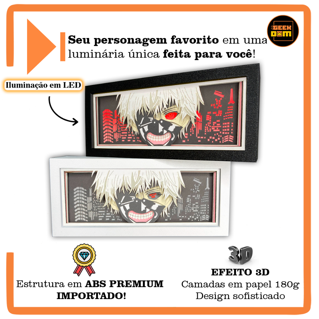 Luminária Lightbox Anime 3D LED Decoração de Mesa PC Gamer Tokyo Ghoul Ken Kaneki — imagem 3