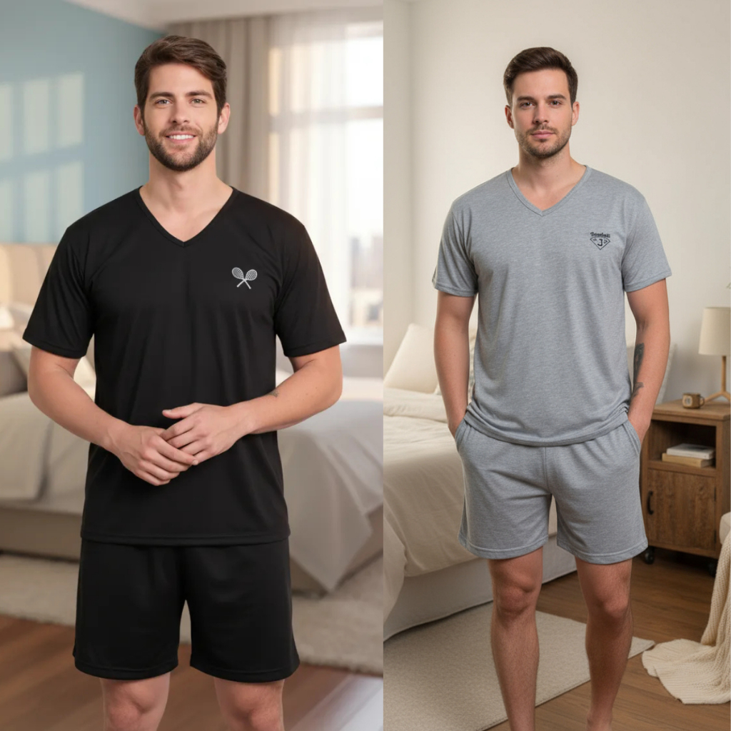 Kit 2 Pijamas Masculino Curto Short CAmiseta Verão  Conforto Malha Adulto em Oferta na Shopee