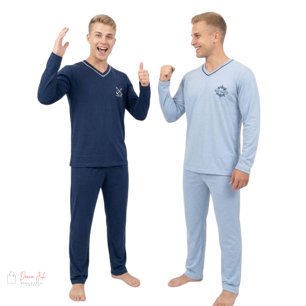 Pijama Masculino Longo Confortável Frio Inverno Malha Macia Premium Roupa de Dormir Masculina em Oferta na Shopee