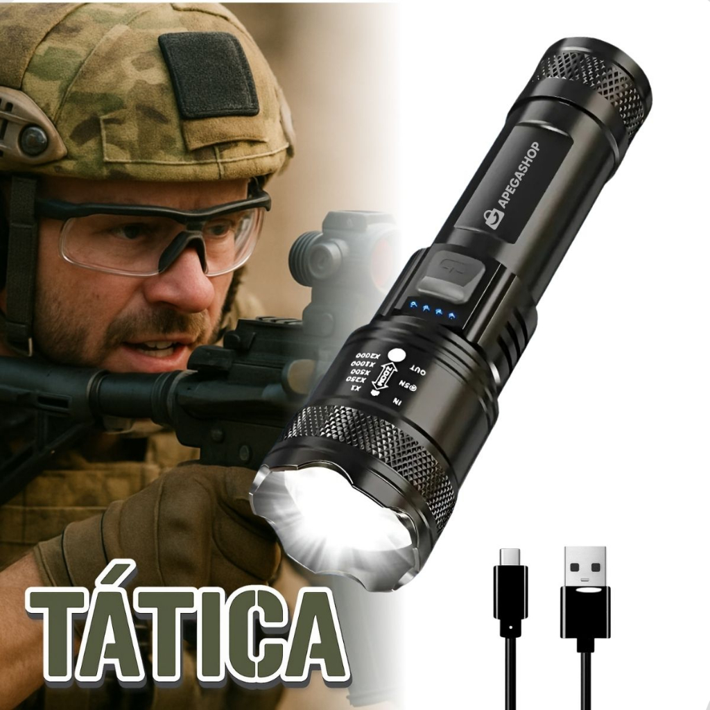 Lanterna Super Potente tatica Militar Led Cree Recarregável Mais Forte D Mundo Ultra Alto Resistente