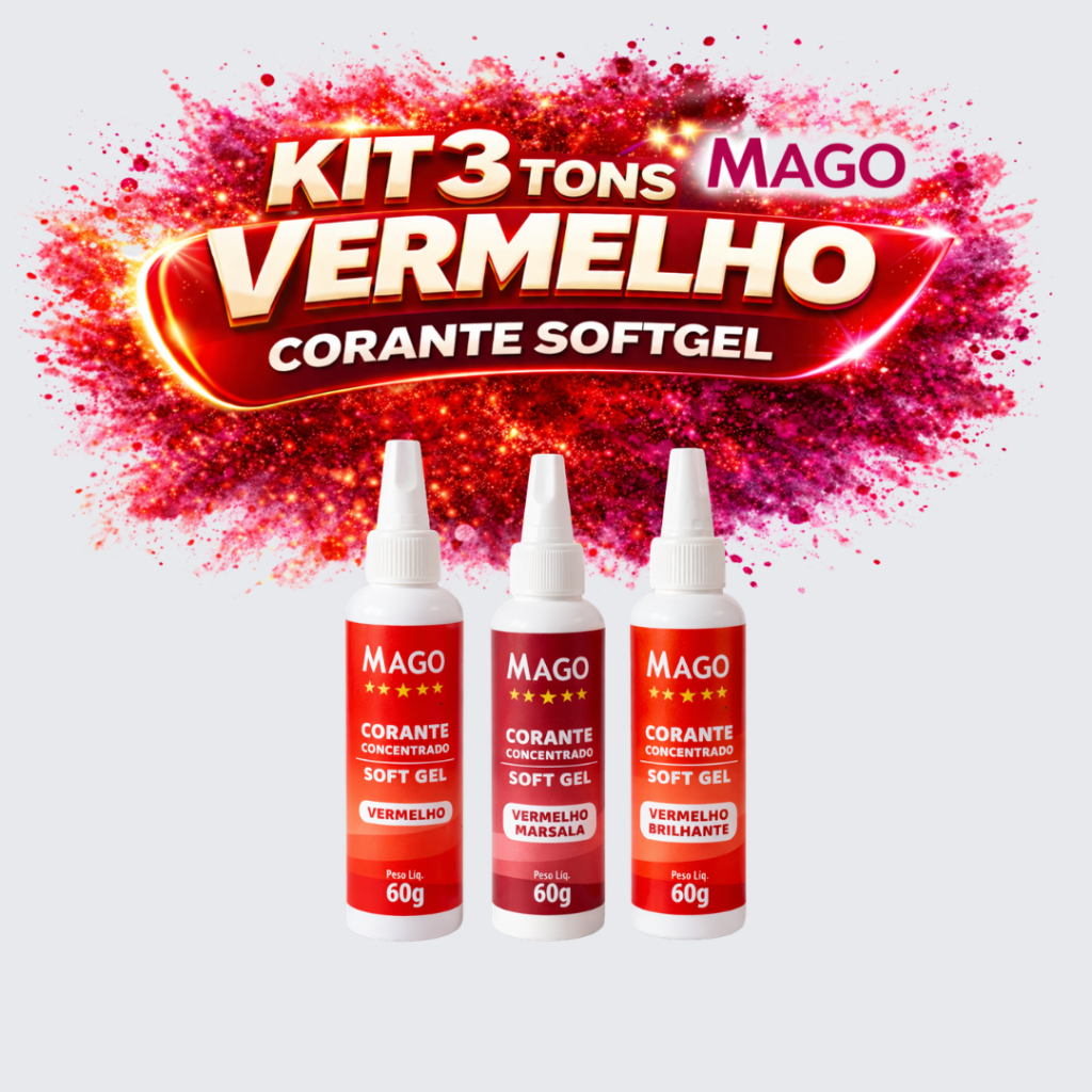 Kit 3 Corantes Alimentícios Soft Gel MAGO 60g Tons de Vermel
