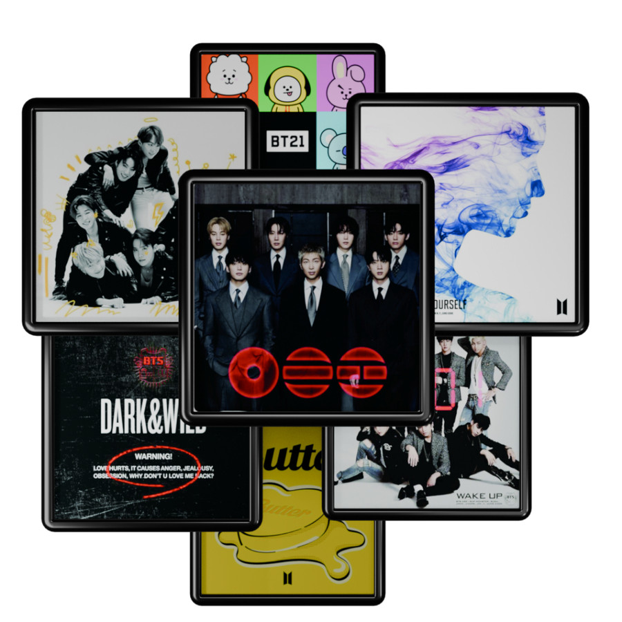 Quadro decorativo BTS KPOP BT21 Álbuns com moldura 20x20cm Alta Resolução para Decoração
