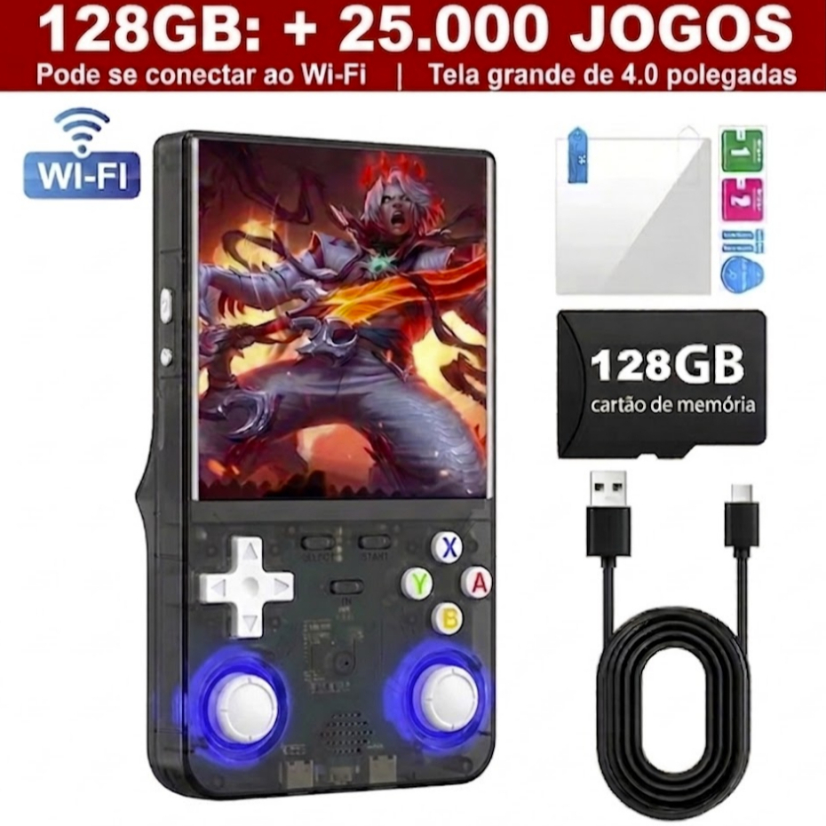Console Portátil R36 Ultra 128GB Wi-Fi + 25 Mil Jogos Tela IPS 4.0