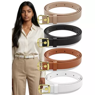 Kit4 Cinto Feminino Elegante Blogueira Fino 2cm Da Moda Fivela Básica Couro Sintético - Flor