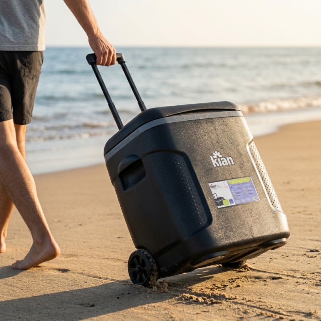 Caixa Térmica Pu 54L Com Rodas Alças Porta Copos Cooler Latas