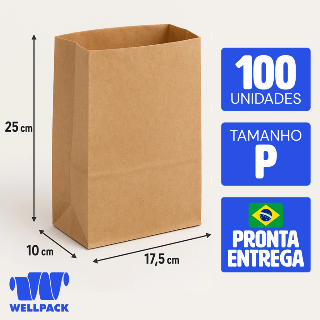 100 Saco Papel Kraft Embalagem para Delivery medida P Lanche