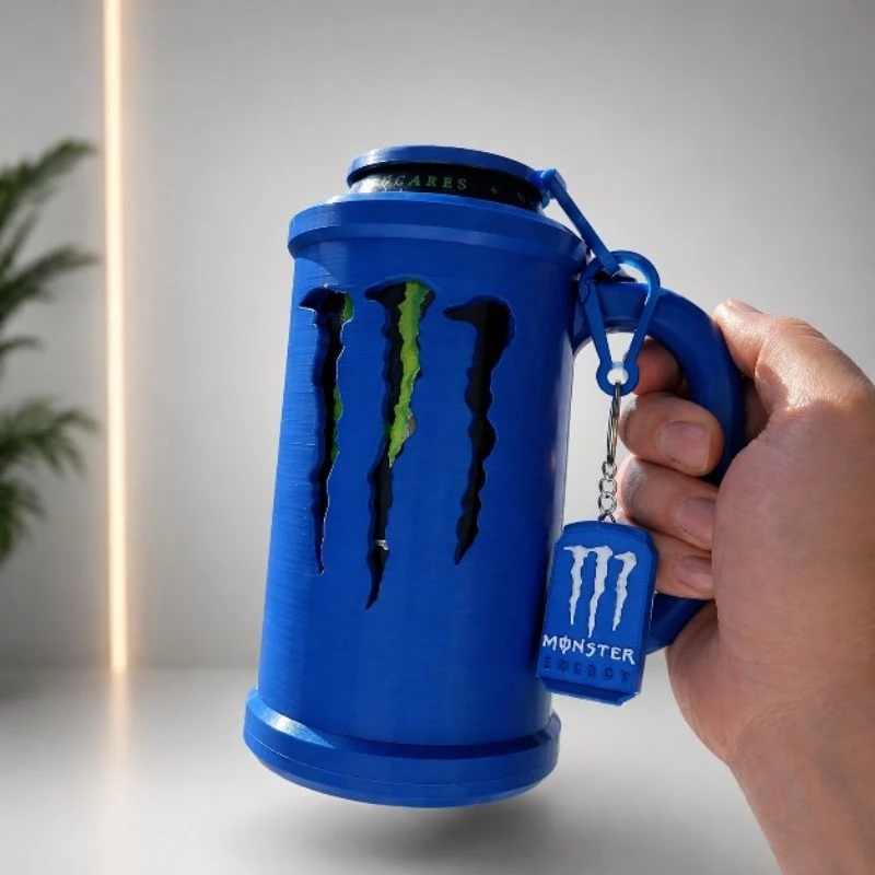 Kit Porta Lata Monster Energy com Alça + Tampa + Chaveiro Abridor | Suporte Térmico Energético