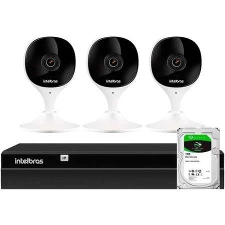 Kit 3 Câmeras Wi-Fi iMx C Intelbras Gravador NVR NVD 1404 4 Canais + HD ...