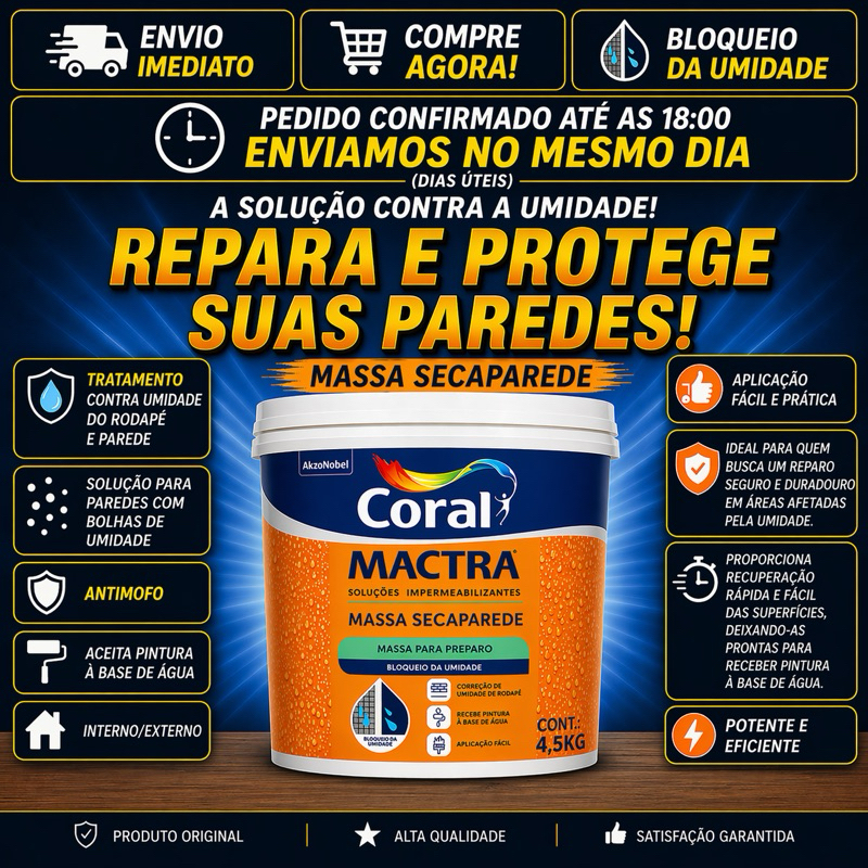 Massa Seca Parede Reparo De Parede Com Umidade Mactra 4,5kg Coral ...