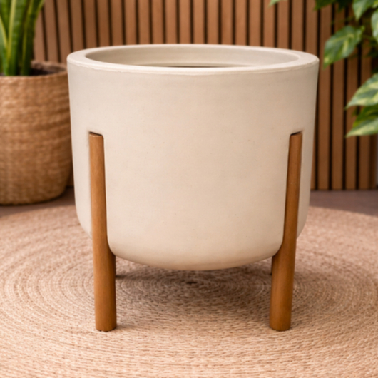 Vaso de planta decorativo moderno com pé de madeira reforçado - Tamanho ...