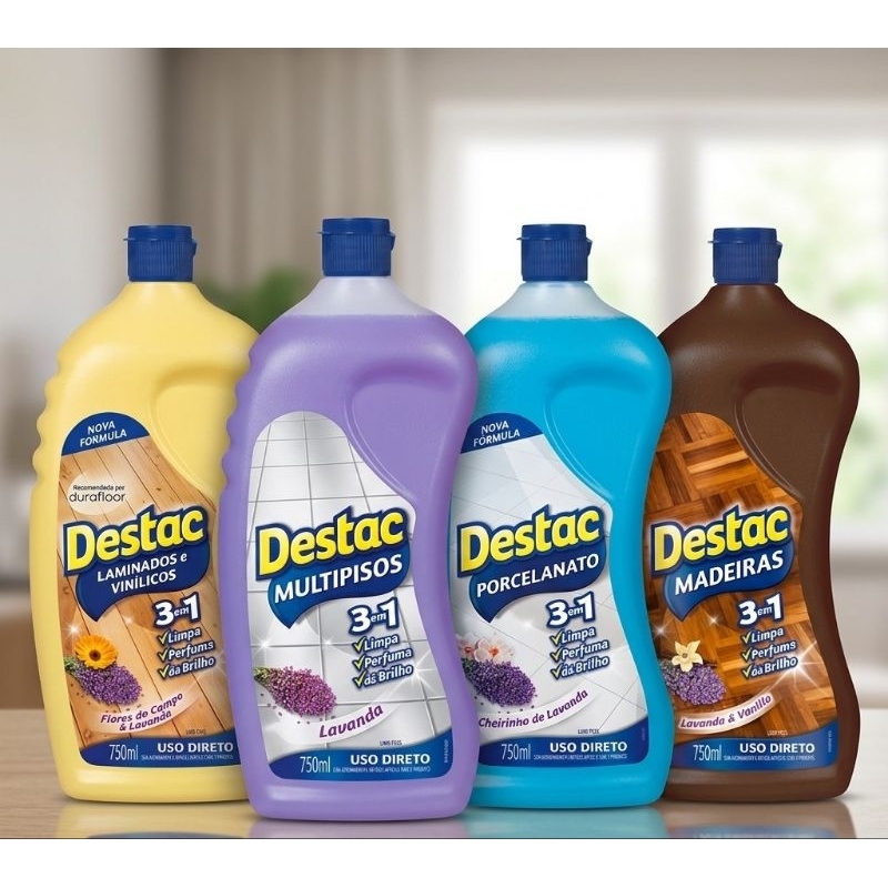 Limpador de Pisos Destac 750ml Uso Direto - Escolha Seu Piso (Madeira ...