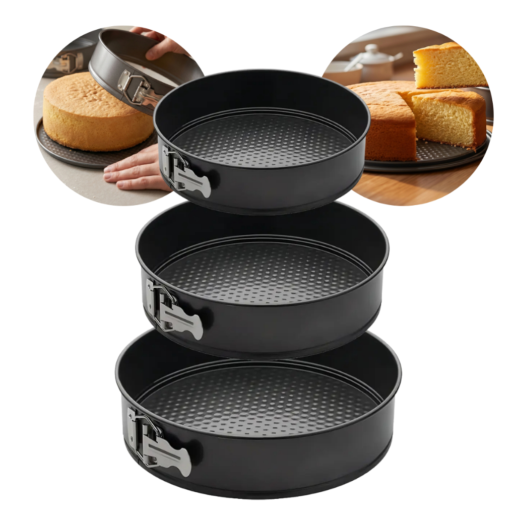 Kit 3 formas de bolo com fundo removível Antiaderente Assade
