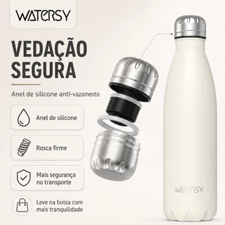 WATERSY-Aço inoxidável 304，Academia Garrafa térmica Copo de água Aço Inox Garrafa Portátil 500ml