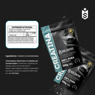 Creatina Monohidratada 500g 100% Pura Importada Soldiers Nutrition Suplemento Performance Muscular Força — foto 2 — Achou Levou Brasil