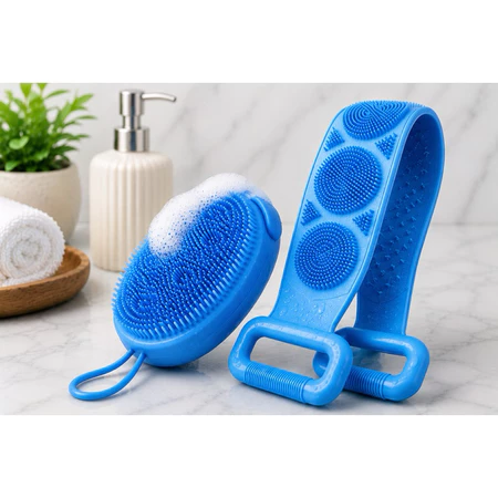Kit Escova de Banho de Silicone + Faixa Esfoliante Corporal 1 Escova + Faixa Massageadora