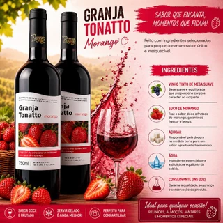 Kit 2 Vinho Granja Tonatto Tinto Suave Cooler Morango 750 Ml
