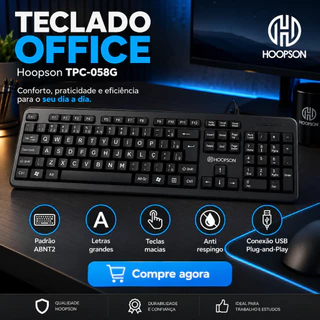 Teclado Office Hoopson Profissional com Letras Grandes – Ideal p/ Escritório e Leitura Fácil