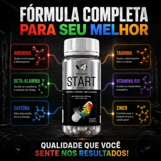 Pré Treino START V4 Biotech + Disposição + Energia + Força e Foco 60 caps 500mg