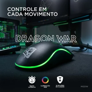 Mouse Gamer Dragon War, 2400 DPI, LED 7 Cores, 4 Botões, Cabo 1,5 metros, USB, Preto, MGDW, ELG