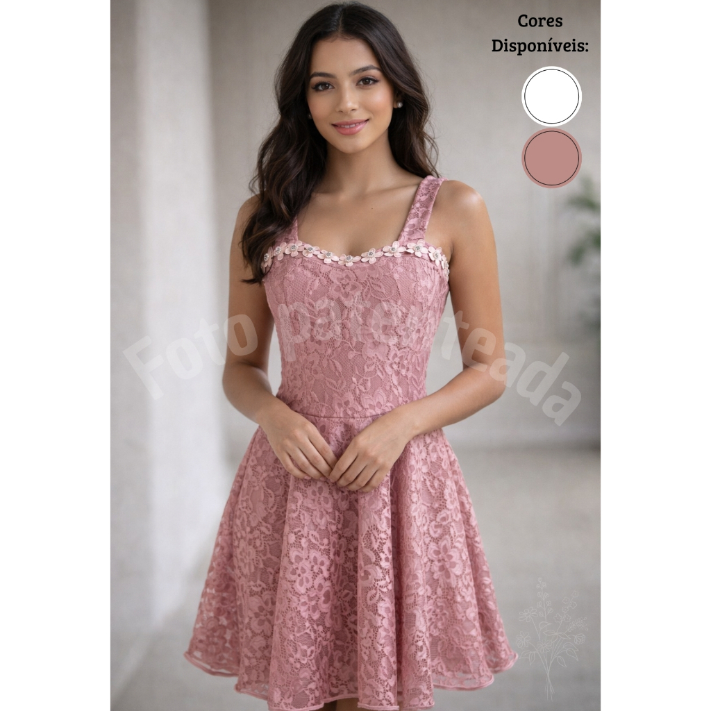 Vestido Festa Aniversário Curto Alça Renda Debutante/Convidada/Madrinha ...