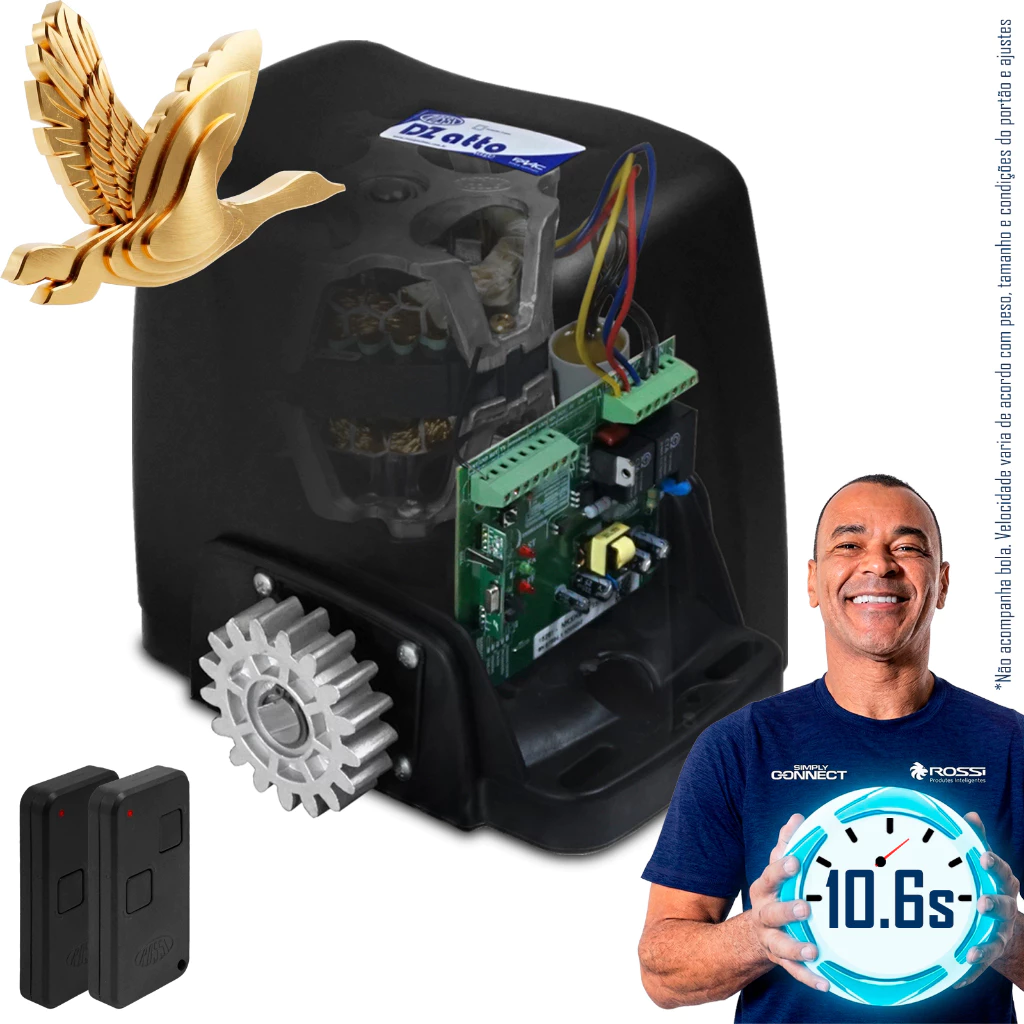 Kit 1 Motor Rossi Dz Atto Turbo 2 Control Portão Deslizante 350Kg