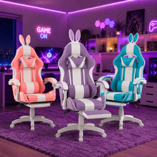 Cadeira Gamer com Massageador de Lombar e Orelhinha De Coelho Reclinável Ergonômica Giratória 150Kg