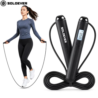 SOLOEVER Corda de Pular Crossfit, Digital com Contador de Saltos, Cabo Ajustável e Empunhadura Antiderrapante