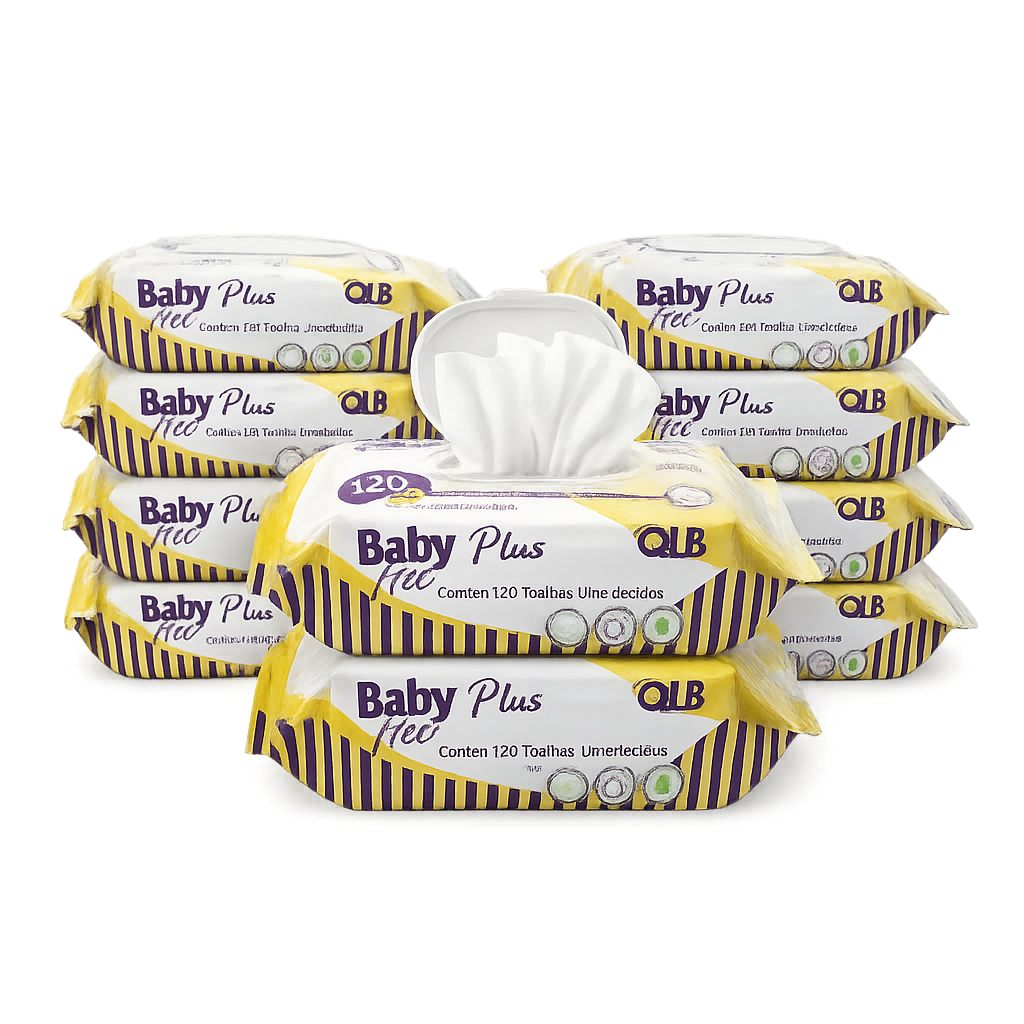 Caixa com 10 Lenços/Toalhas Umedecidas Baby Free Plus c/ 120