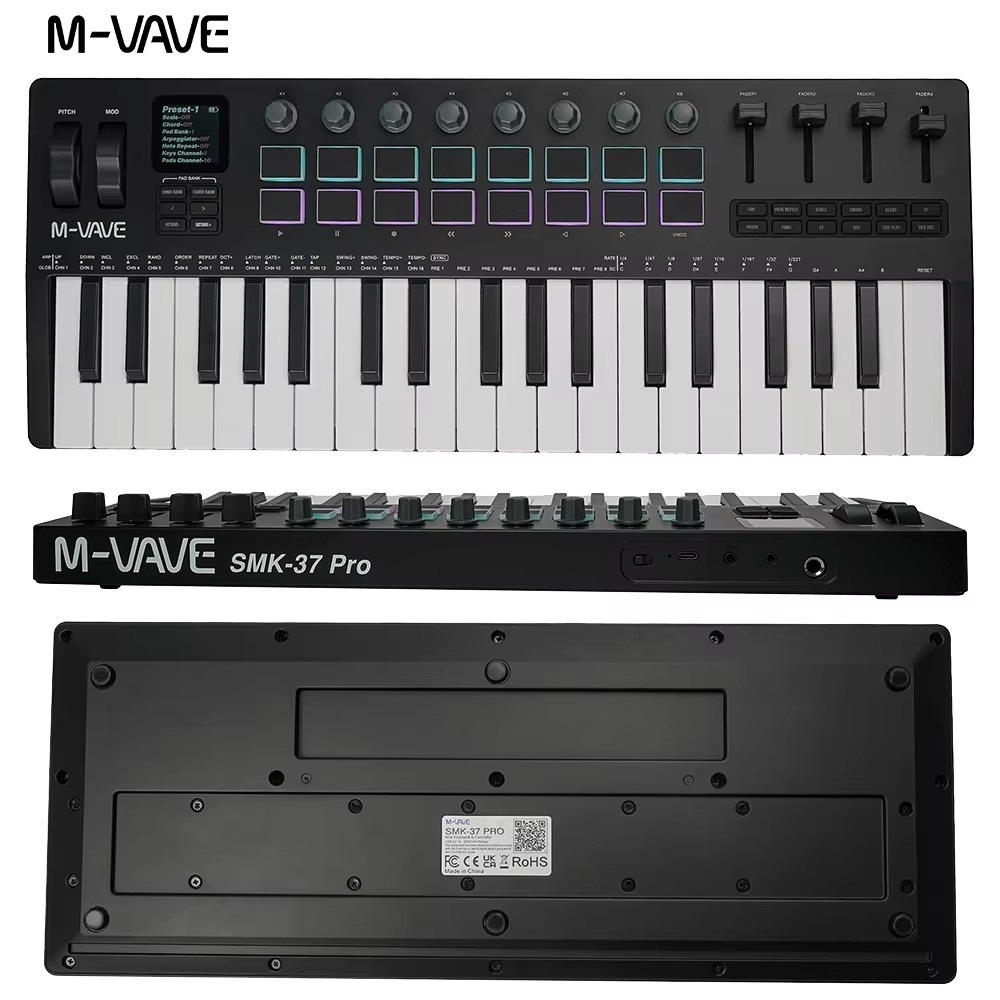 M-VAVE SMK-37 PRO Keyboard 37 key 3.5mm MIDI 16 RGB Drum Padswith