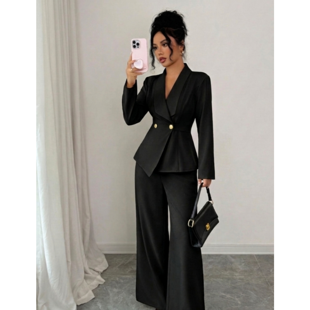 Conjunto feminino alfaiataria blazer acinturado e calça
