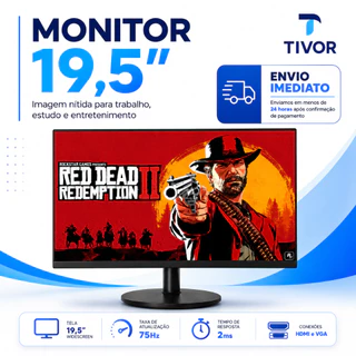 Monitor 19.5’’ Conexão HDMI VGA Tela HD Ideal Para Trabalho Estudo Home Office e Escritório