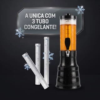 Torre De Chopp Beer 2.2L Gira 360 Graus Com 3 Bastão Congelante e Copo Com Alça