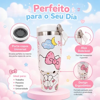 Copo Térmico de Aço Inox com Alça Dobrável, Design Ergonômico para Carro e Uso Diário 900ml