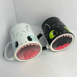 Caneca Bocão Banguela Casal Fúria da Noite e Fúria da Luz Com Nome Como Treinar o seu Dragão Infantil Porcelana 325ml