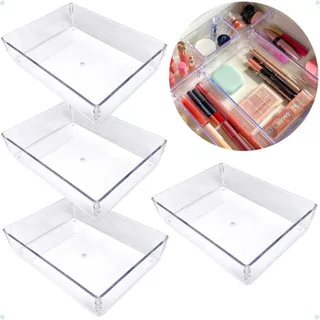 Kit 4 Organizadores Modulares Multiuso para Gavetas, Armários e Geladeira Acrílico - Cristal e Fumê