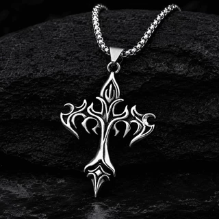Colar Gótico Crucifixo Cruz de Chamas Tribal Streetwear Alternativo Y2K Chama Unissex Masculino Feminino