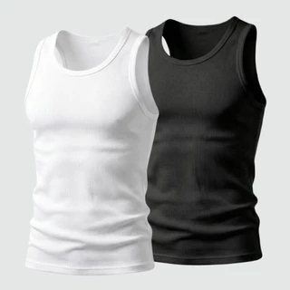 Kit 2 Regatas Masculina Algodão Canelada Ribana Slim Fit Premium Academia Treino