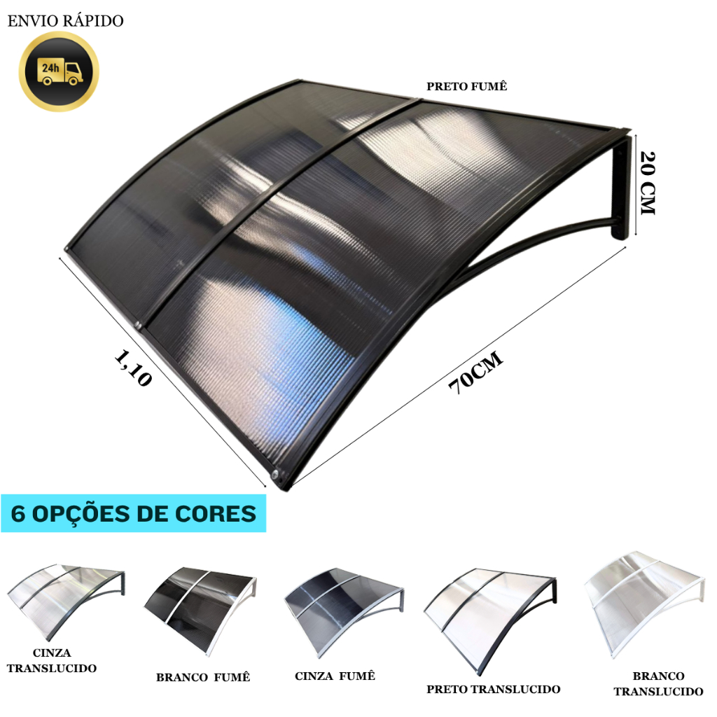 Toldo policarbonato modular 1.10x70cm para portas e janelas | Shopee Brasil