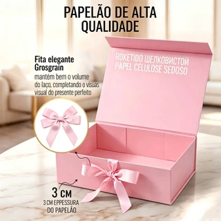 Caixa de Presente Dobrável Magnética com Laço de Cetim – 4 Tamanhos, Ideal para Aniversário e Datas Comemorativas