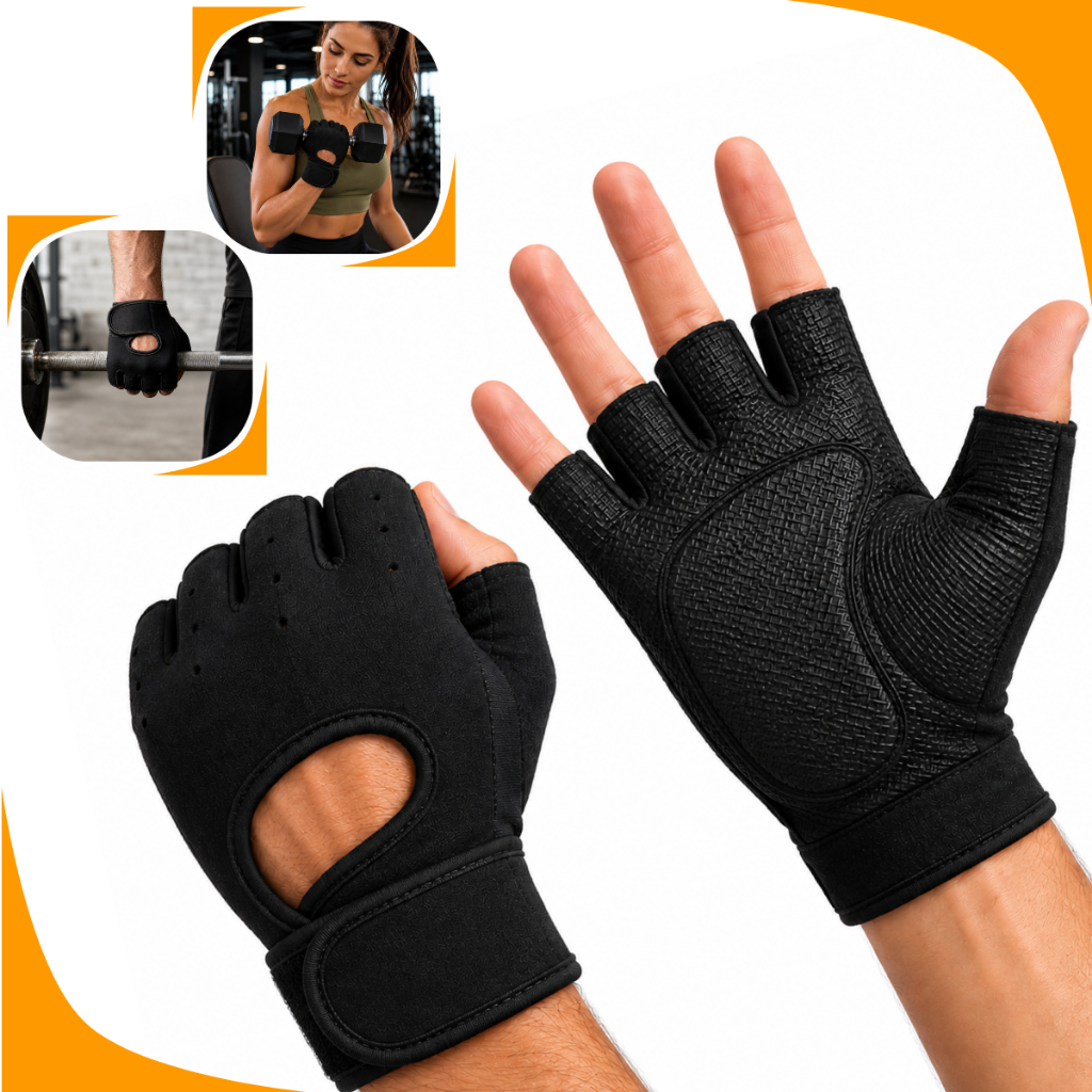 Luva Academia Musculação Treino Crossfit Unissex Antiderrapante Ajustável Protetor Palma Da Mão Grip Fitness Preto