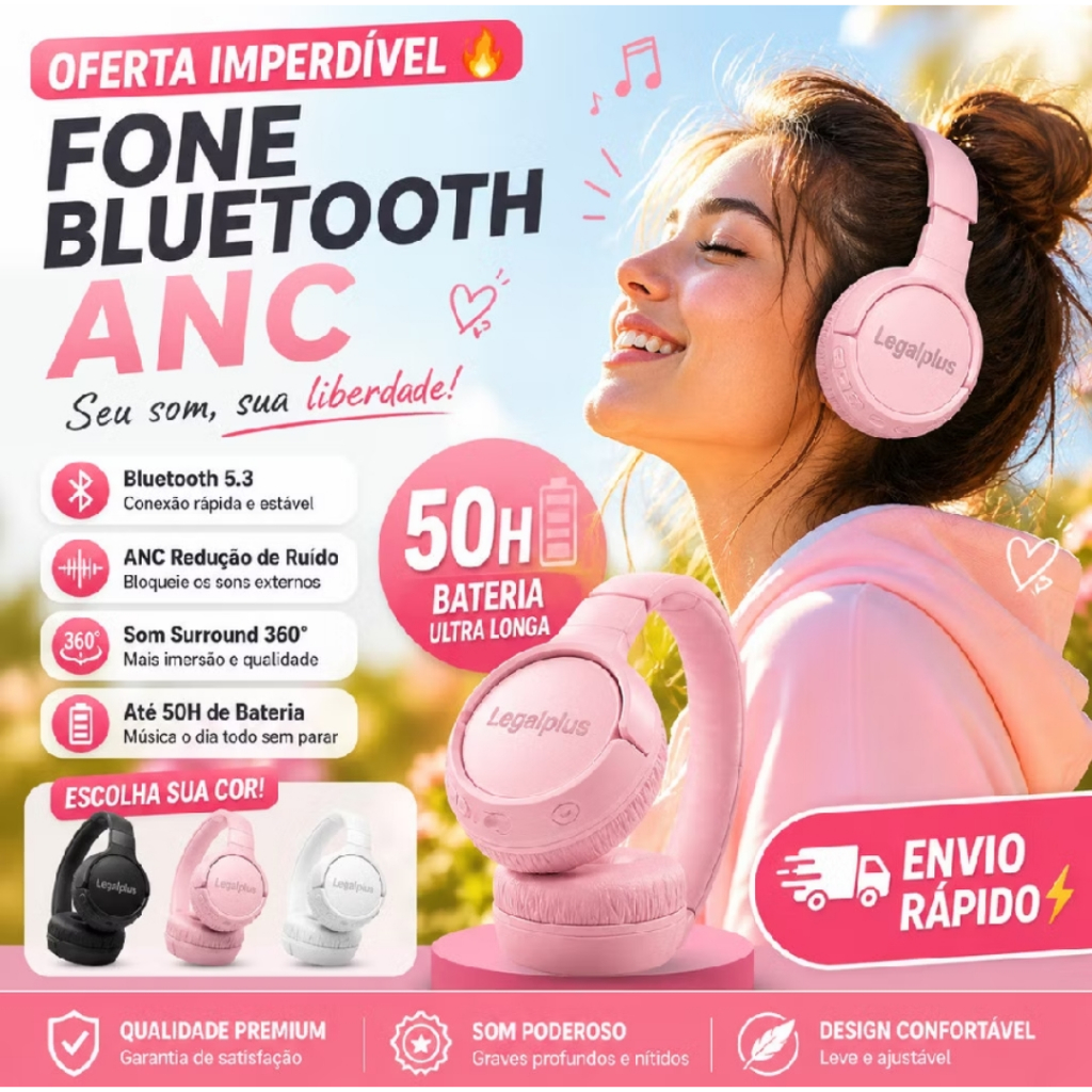 Fone de Ouvido Bluetooth Sem Fio J760 Cancelamento de Ruído Conforto