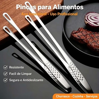 Pinça de Cozinha em Aço Inoxidável para Churrasco Pegador de Carne e Alimentos Utensílio Resistente para Grelha