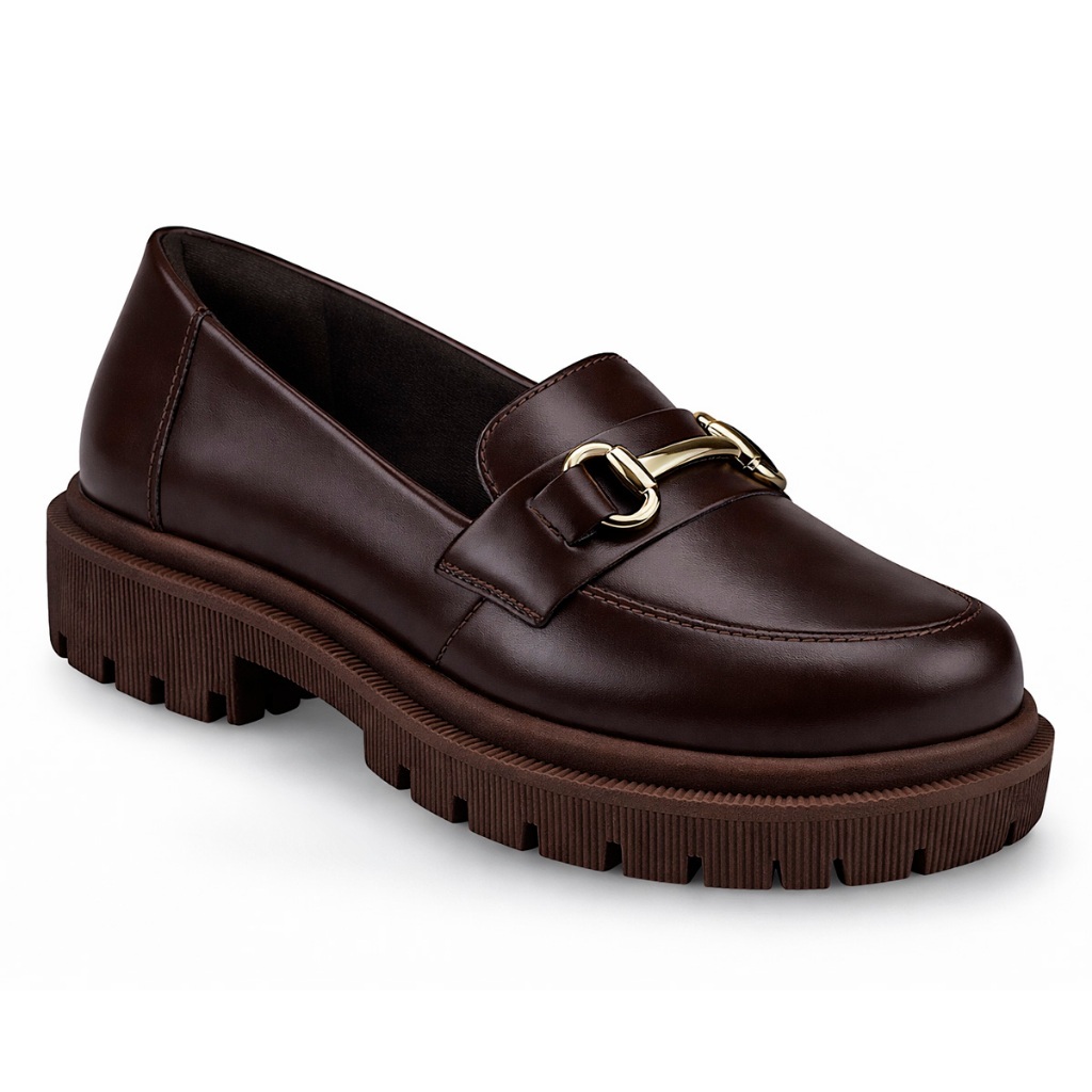 Mocassim Feminino Tratorado Bico Redondo Corrente