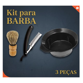 3 Peças Para kit barbar barbear barbeiro barbeador como pote pincel e navalha