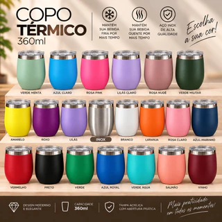 Copo Térmico 360ml Caneca Parede Dupla com Tampa Acrílica Vedação Silicone Quente e Gelado