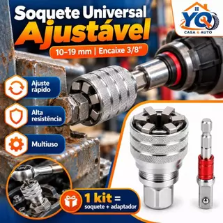 Chave de Soquete Universal Ajustável 10-19mm com Adaptador 1/4 para 3/8 Multifuncional 1 ou 2 Kits