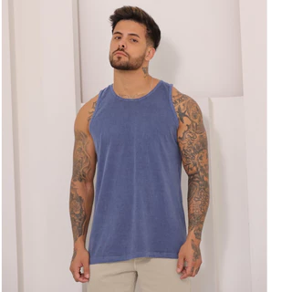 Regata cavada normal liso masculino verão com costura malha lavada