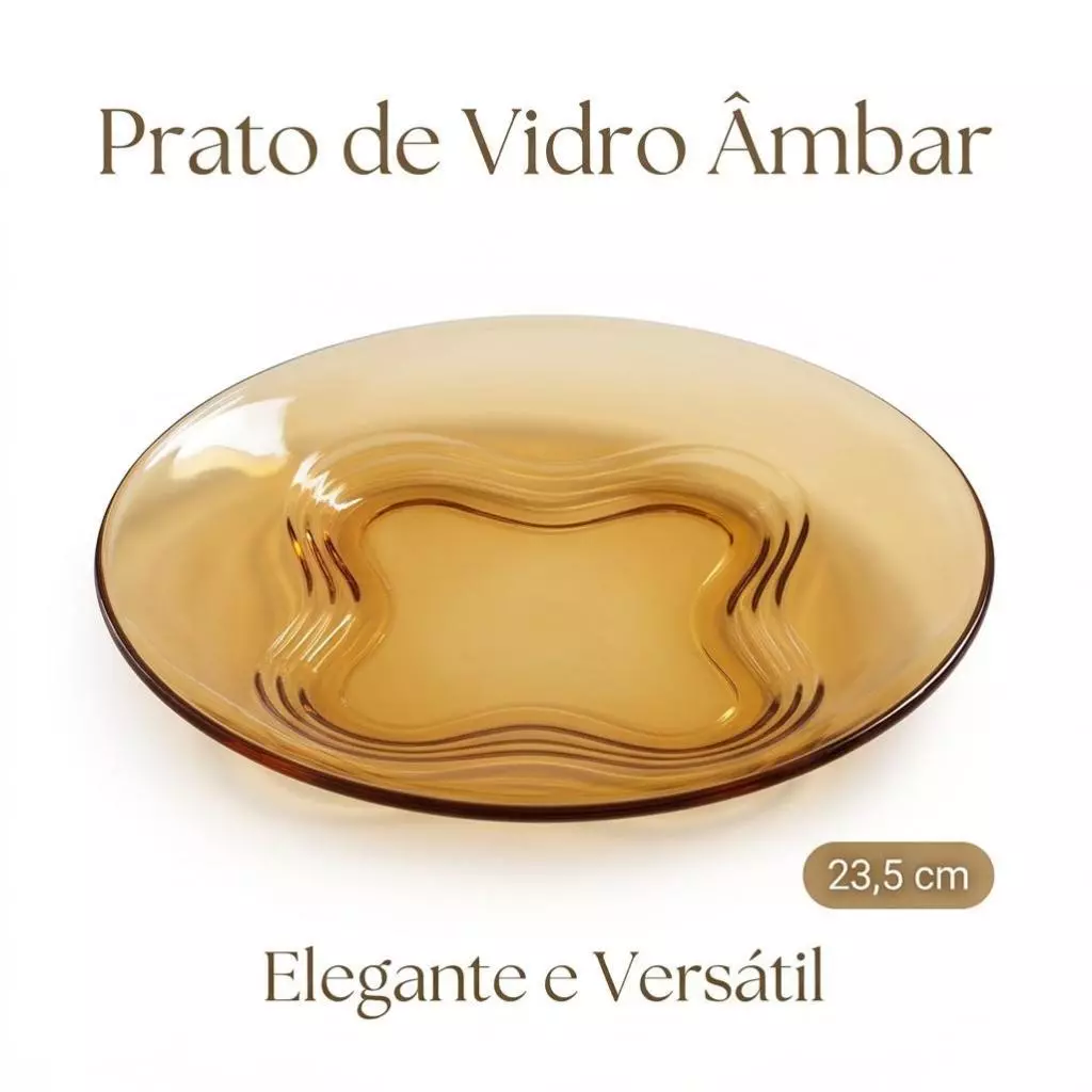 Kit 6 Pratos Fundos Vidro Âmbar 23,5cm Retrô Vintage Mesa Posta