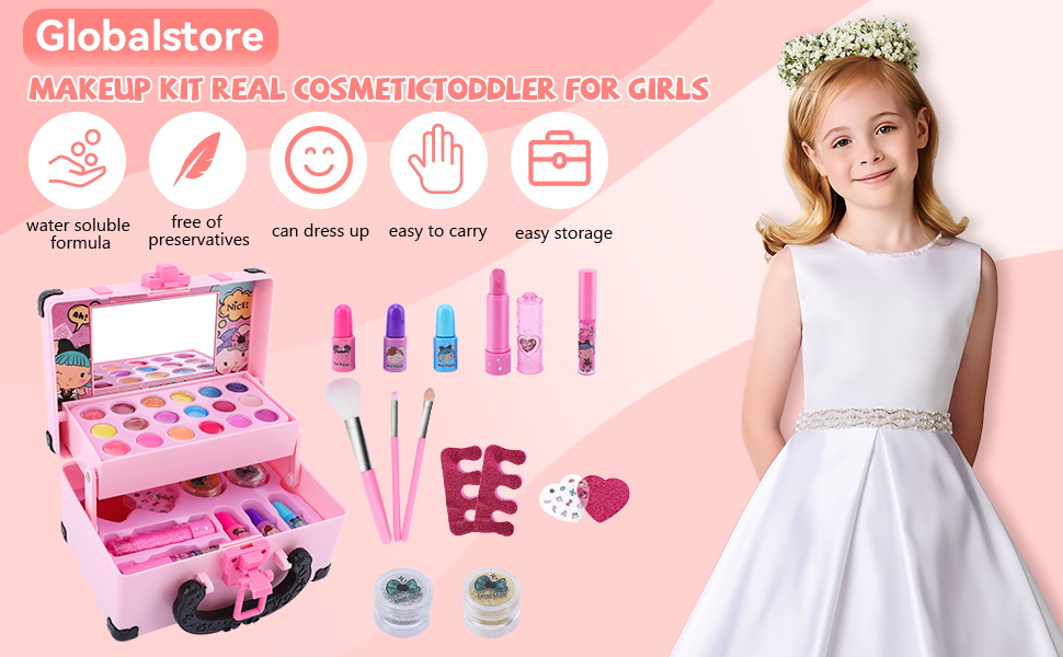 lifcasual Kit de maquiagem infantil para meninas - Finja jogar conjunto de  maquiagem lavável com bolsa de cosméticos batom, escova, espelho,  brinquedos de de festa para menina de 3 4 5 6 7 8 : : Beleza